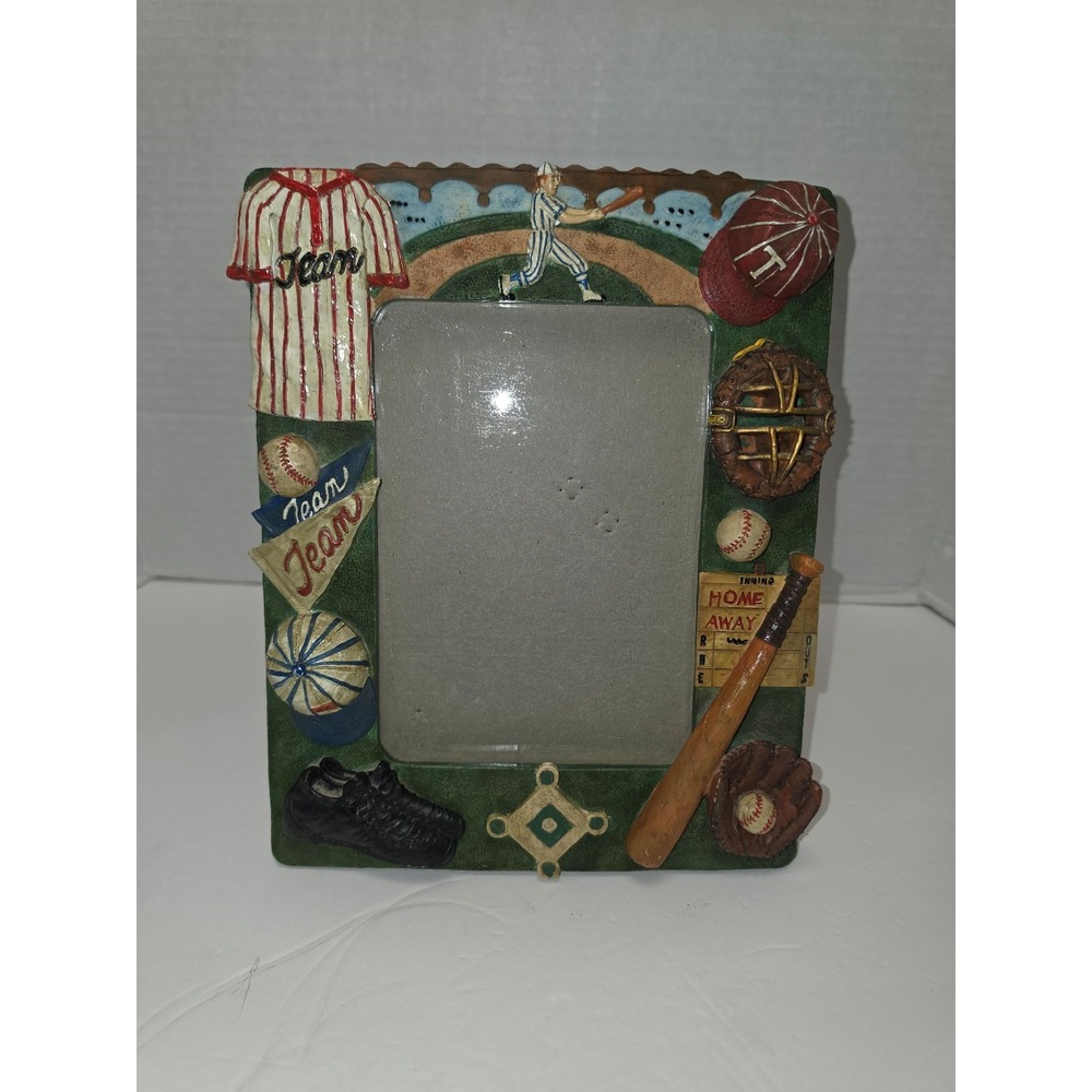 hand-painted poly-resin baseball themed picture frame 3D Russ‎